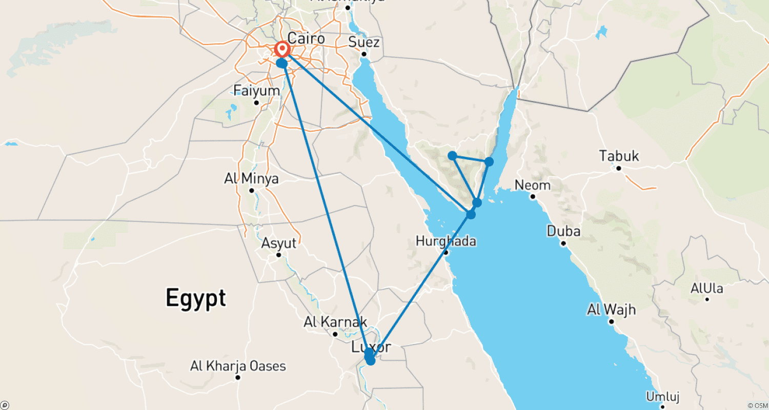 Mapa do percurso de Excursão de 9 Dias Cairo, Luxor e Sharm El Sheikh