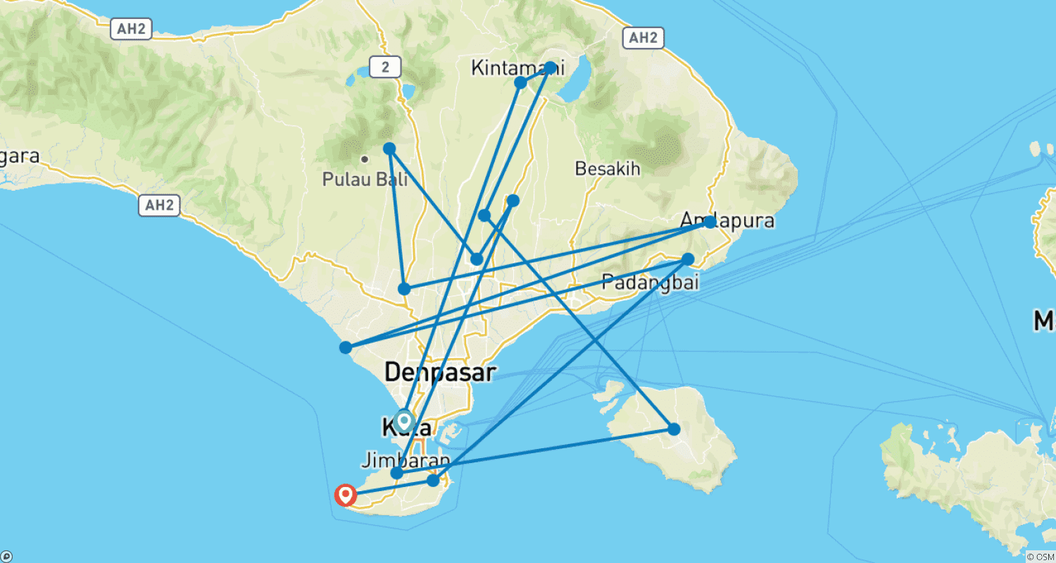 Mapa do percurso de Explore Bali - Nusa Penida em 12 Dias