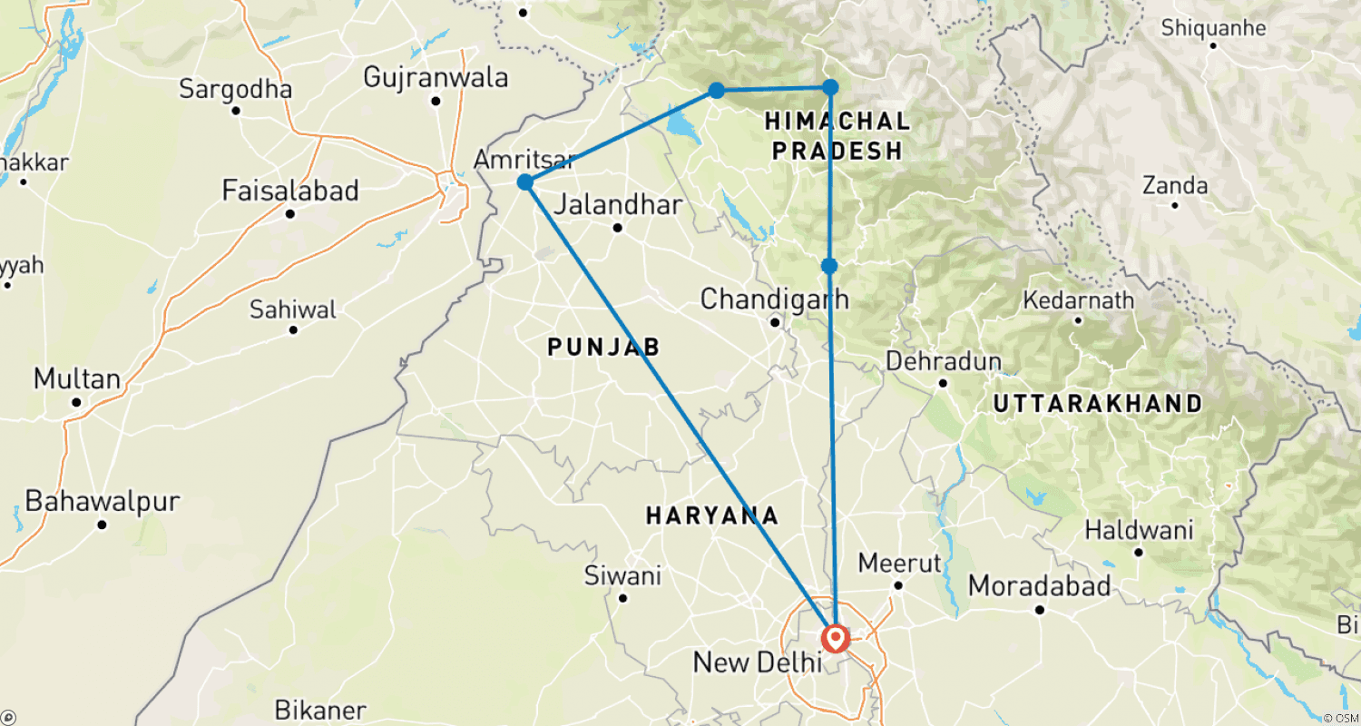 Mapa trasy: Incredible India Himachal Tour -  11 Days