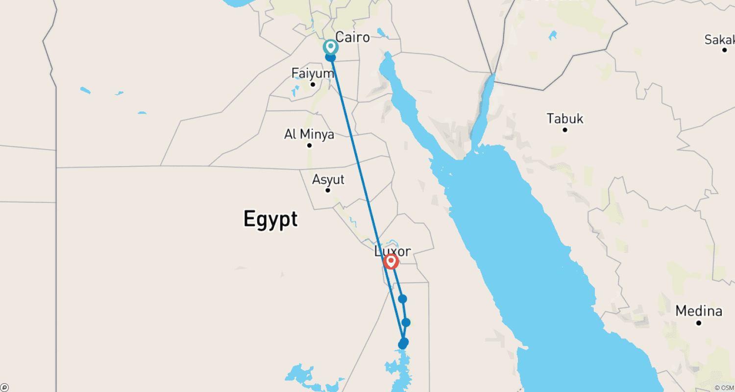 8 Days Luxury Expedition Cairo & Nile River Cruise (GEM Museum Visit)のルートマップ
