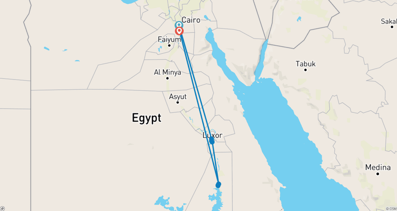 Mapa do percurso de Experiência no Egito: Férias de 6 Dias no Cairo, Luxor e Assuão (Visita ao Museu GEM)