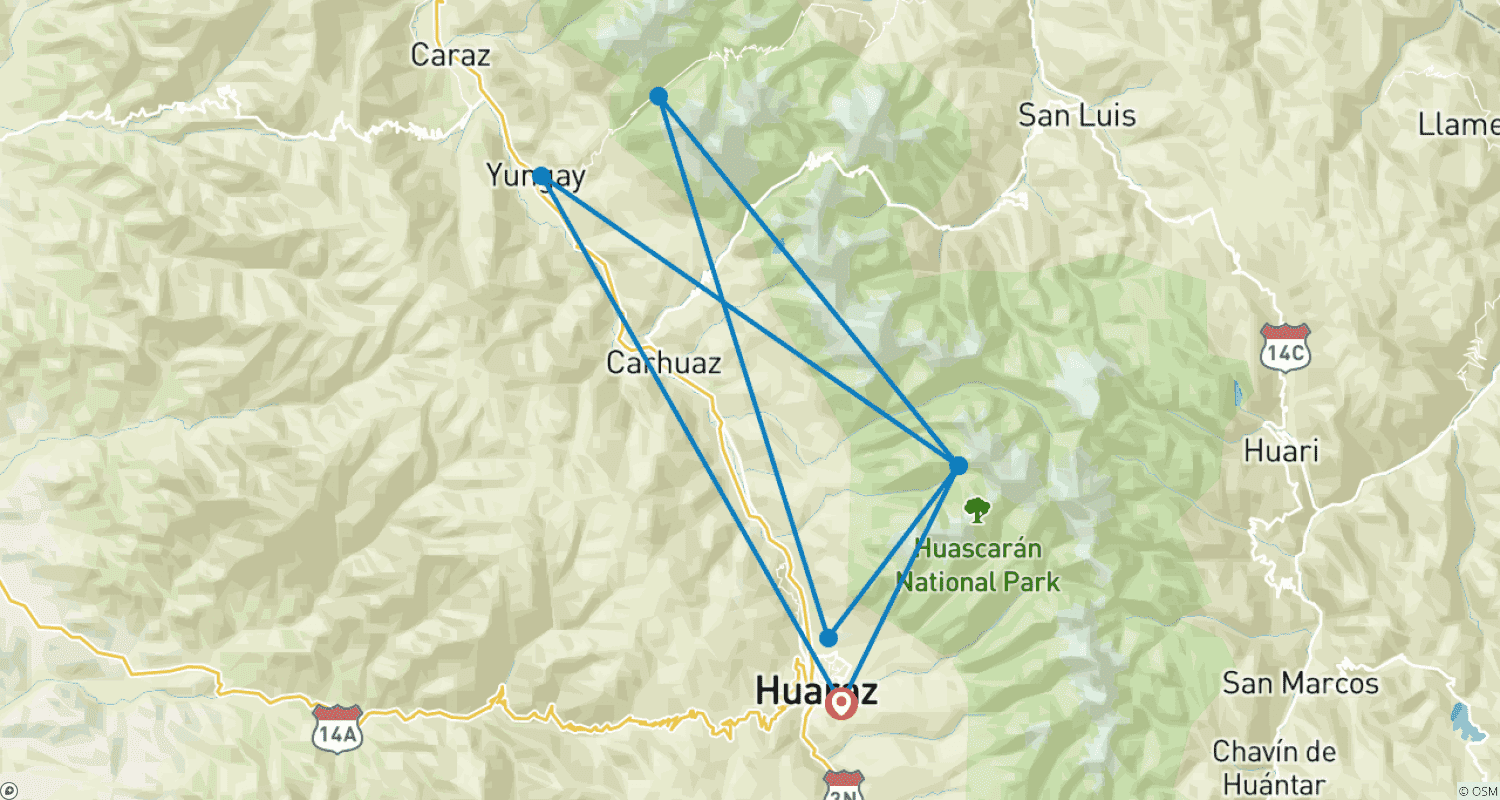 Mapa do percurso de Ao Redor do Alpamayo