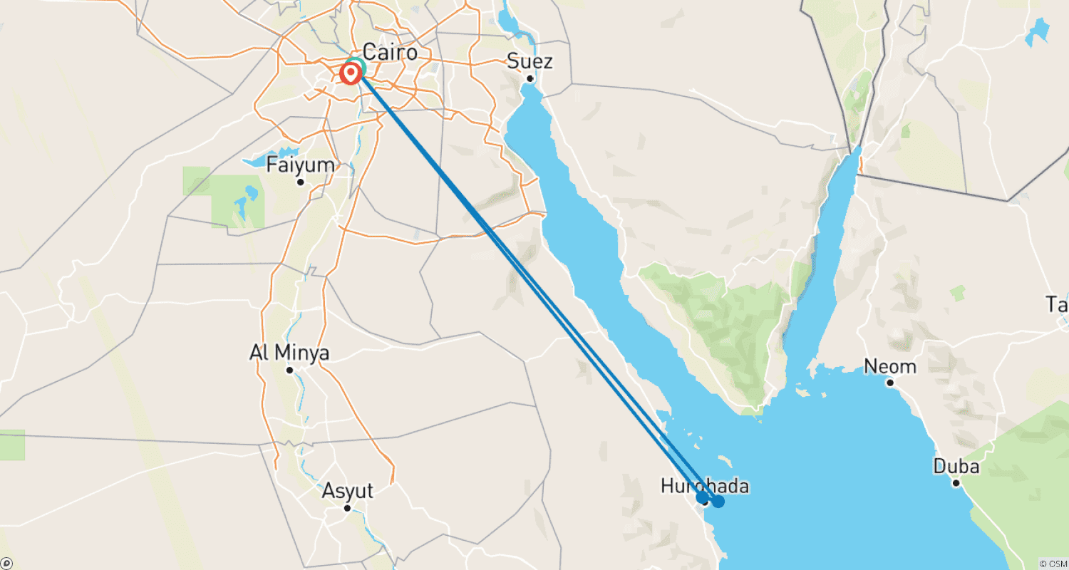 Mapa trasy: 6-dniowa wycieczka Kair i Hurghada