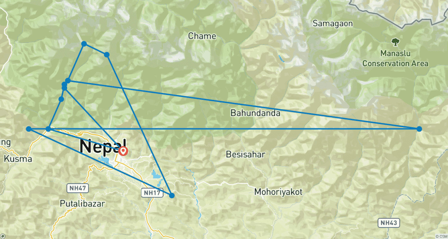 Mapa trasy: Krótkie Treki do Annapurna Base Camp - 6 Nocy/ 7 Dni