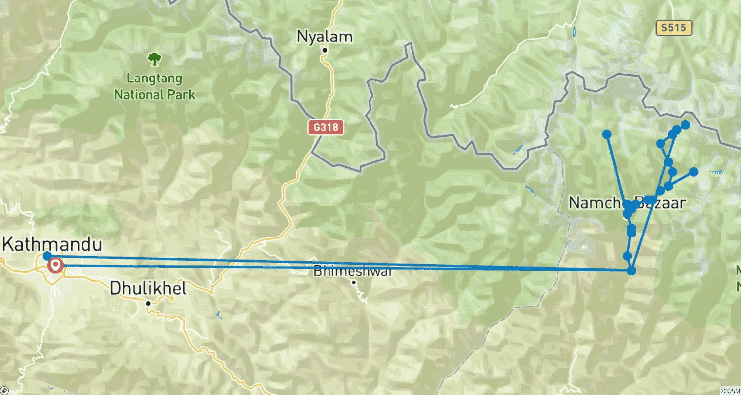 Mapa trasy: Trekking do bazy Everestu w obie strony z przelotem helikopterem