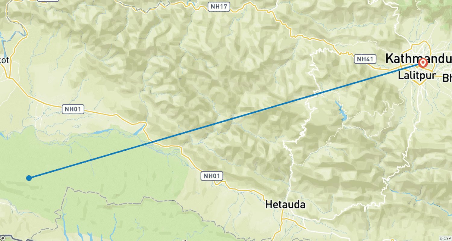 Mapa do percurso de Excursão de safári na selva em Chitwan: 2 Noites/3 Dias