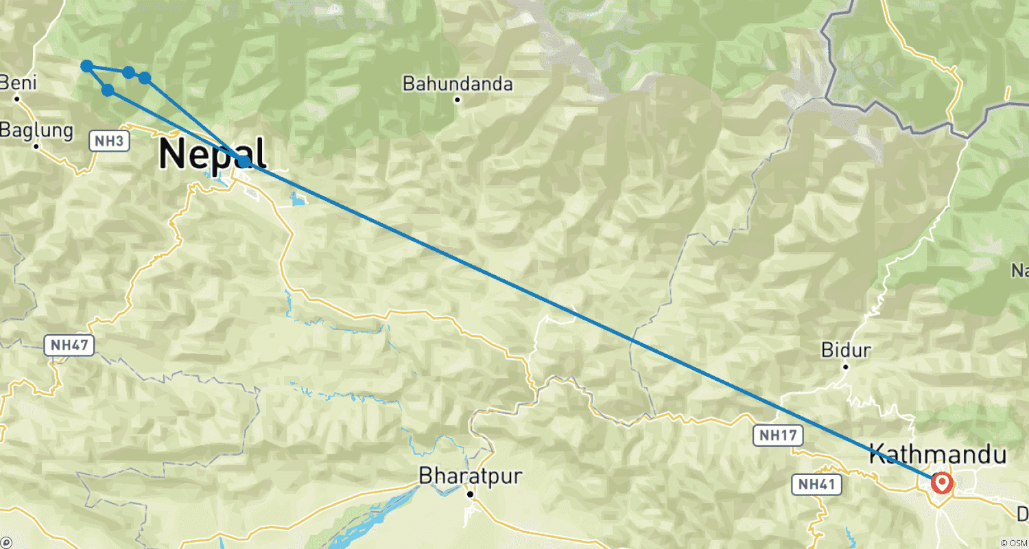 Mapa do percurso de Short Annapurna Trek