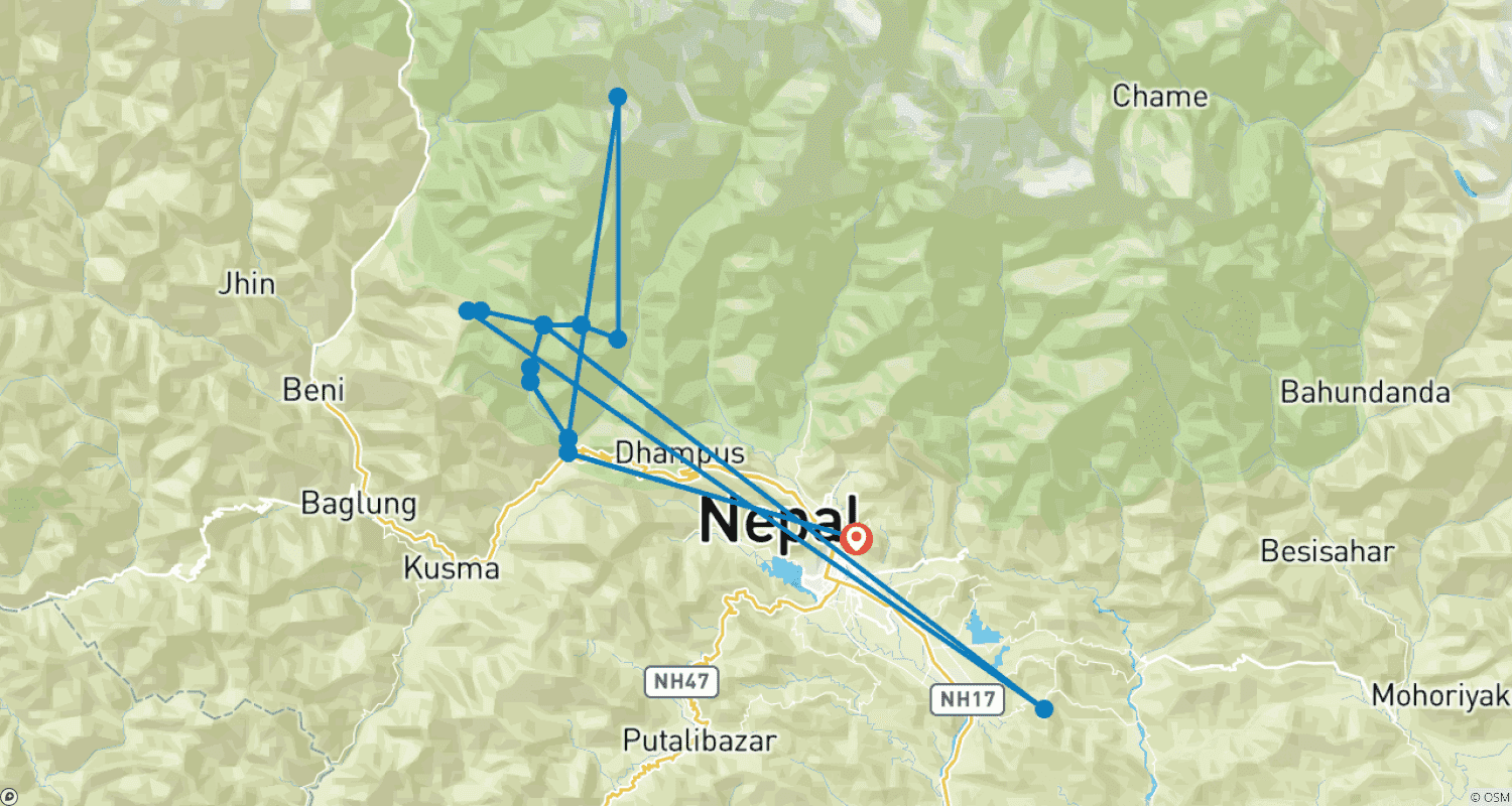 Ghorepani Poon Hill Trek 5 Daysのルートマップ