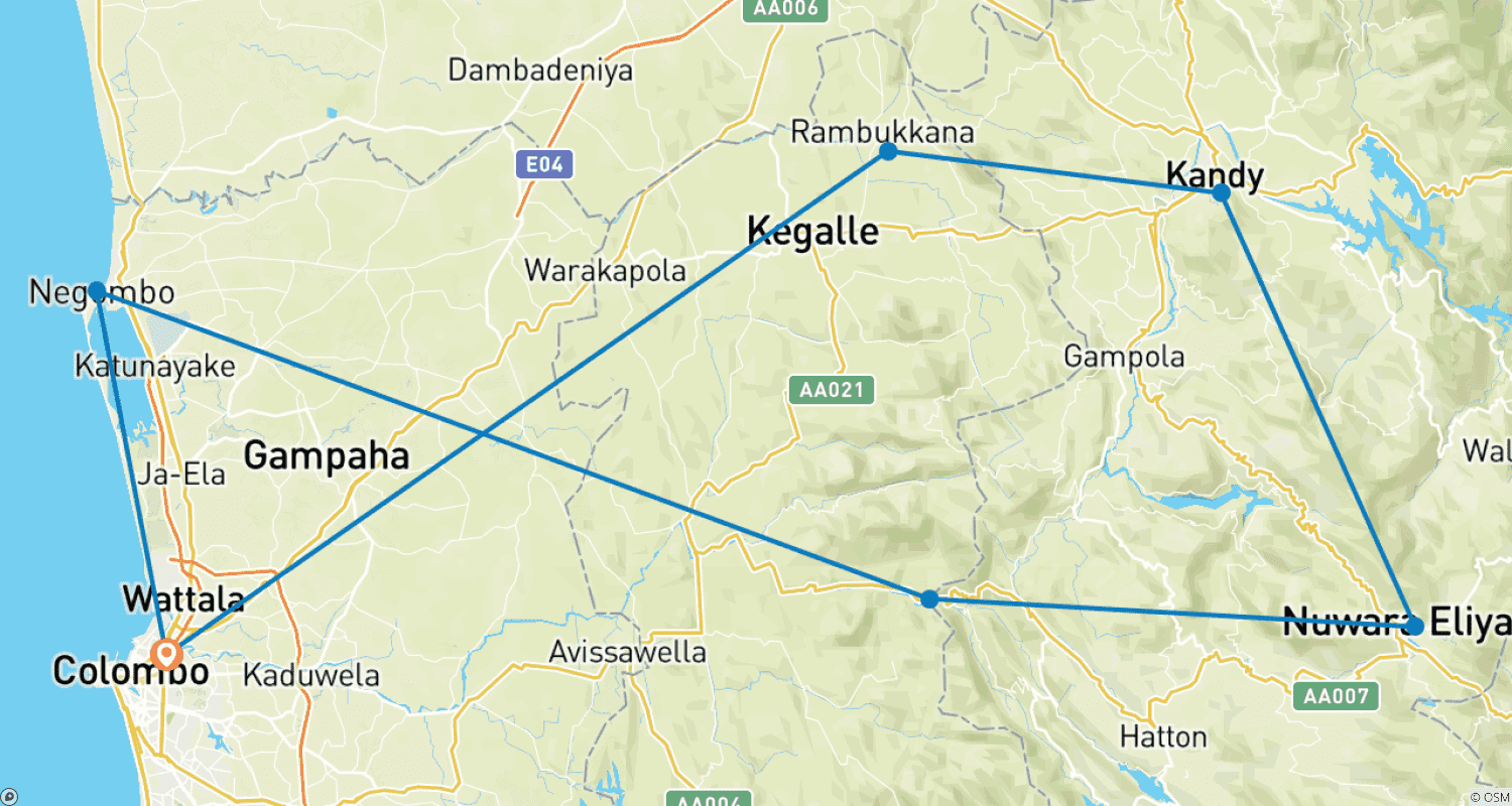 Mapa do percurso de 4 Days Tour In Sri Lanka