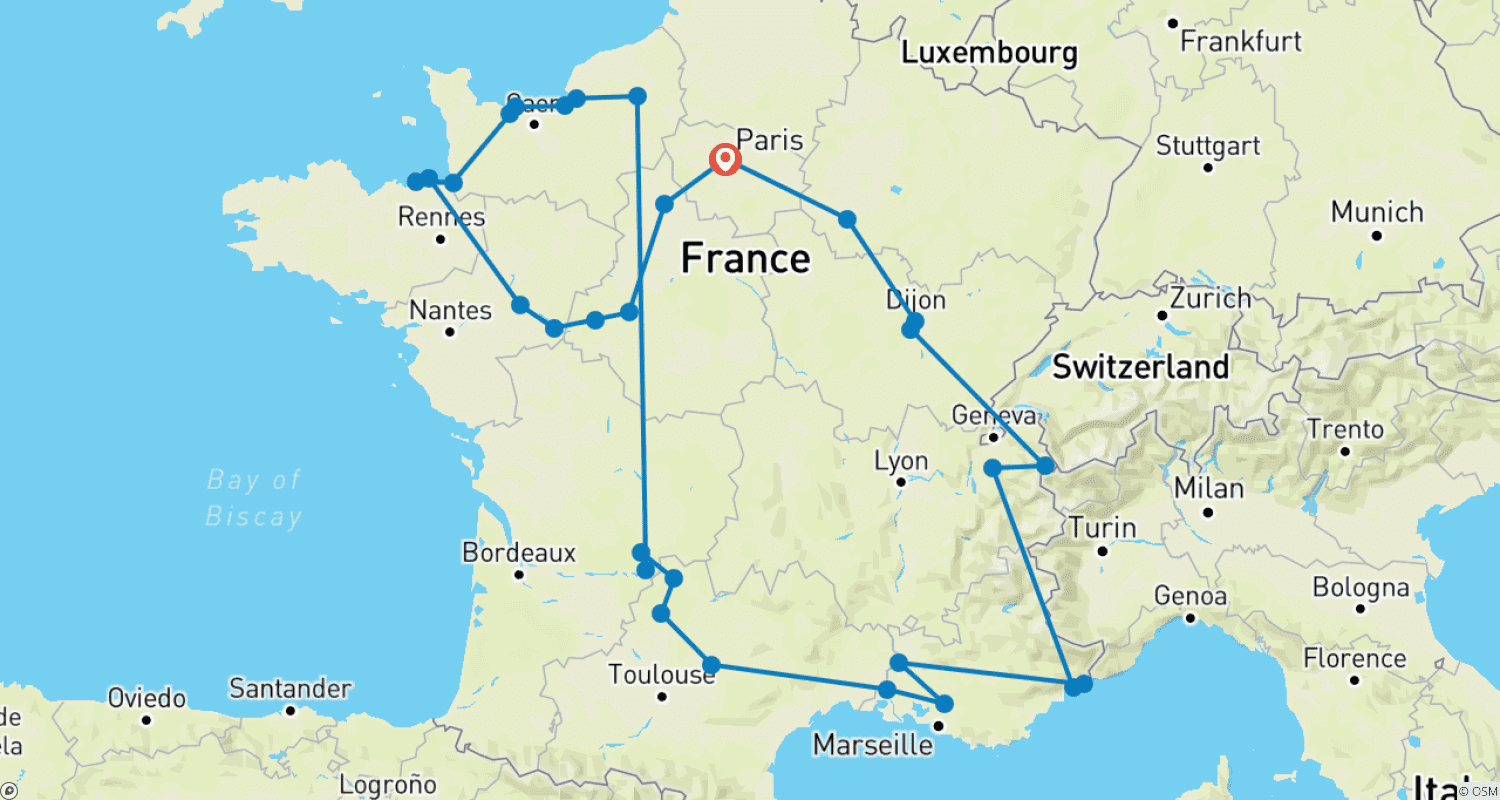 Mapa do percurso de Herança Francesa (Pequenos Grupos)