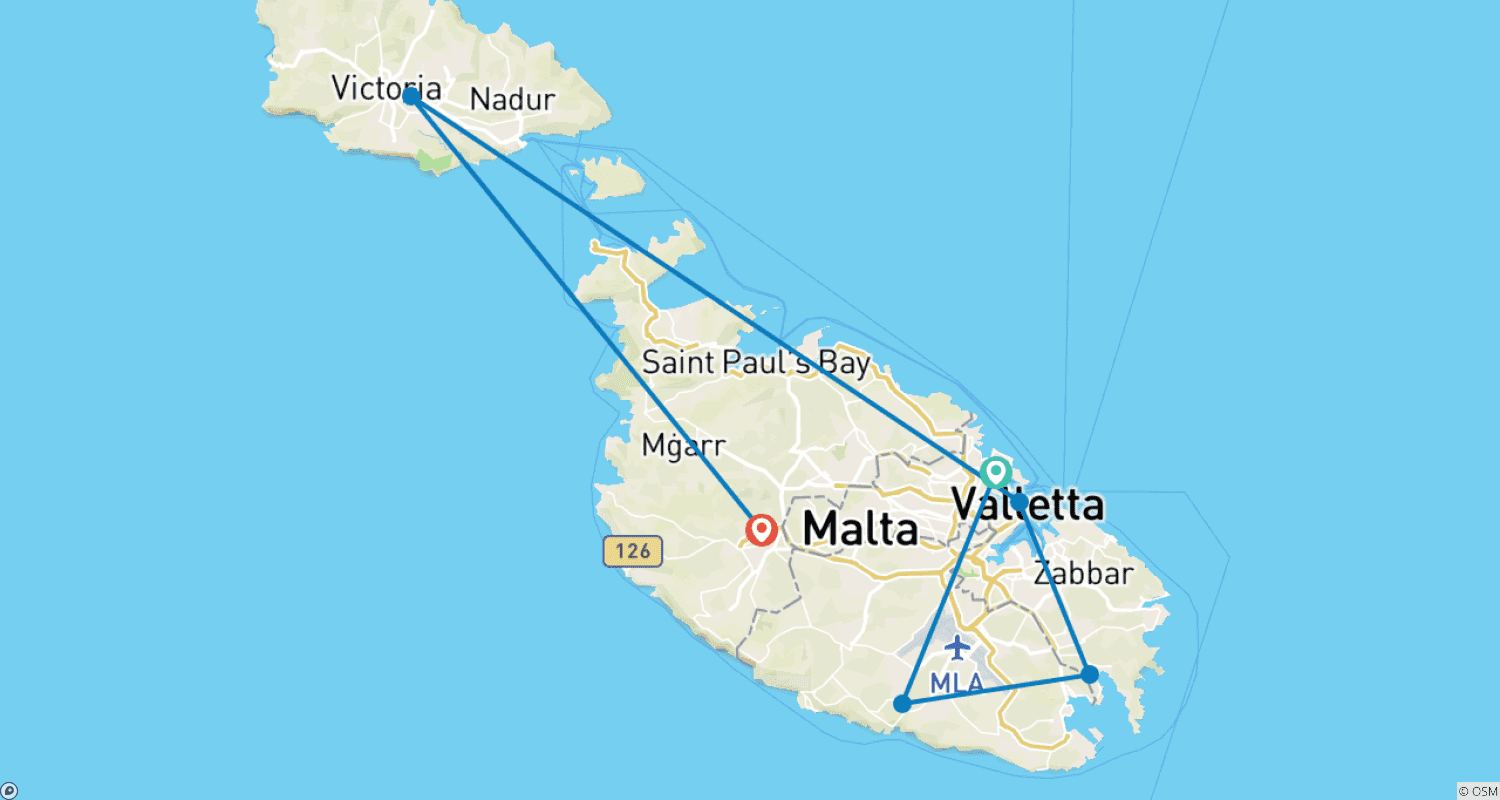 Mapa do percurso de Malta em Ritmo Leve (Pequenos Grupos)