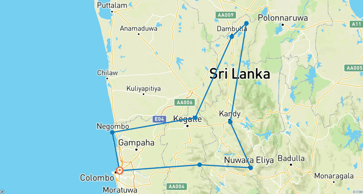 Mapa trasy: Sri Lanka Package For 5 Days