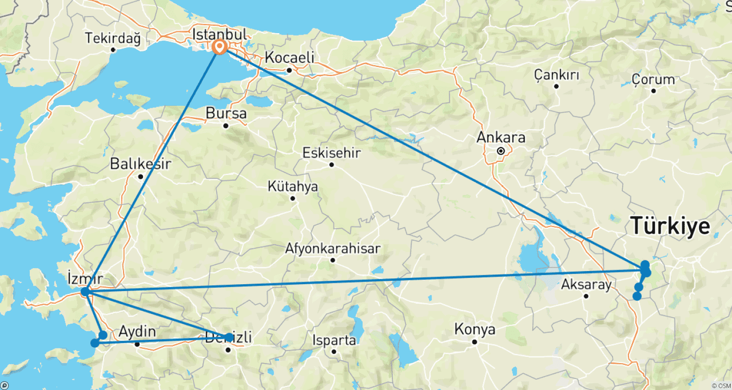 Mapa trasy: Efez, Pamukkale i Kapadocja w 5 dni