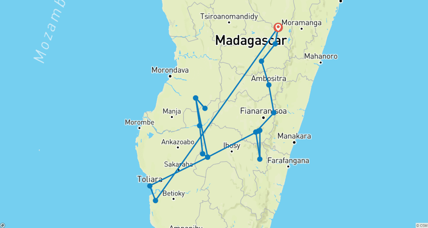 Mapa do percurso de Expedição em Andringitra Combinada com a Terra Atemporal de Makay