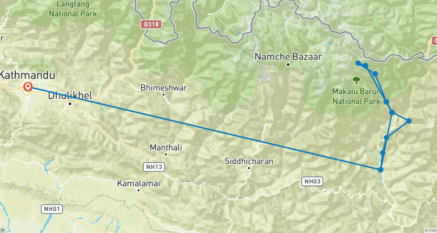 Mapa trasy: Trekking do Bazy pod Makalu