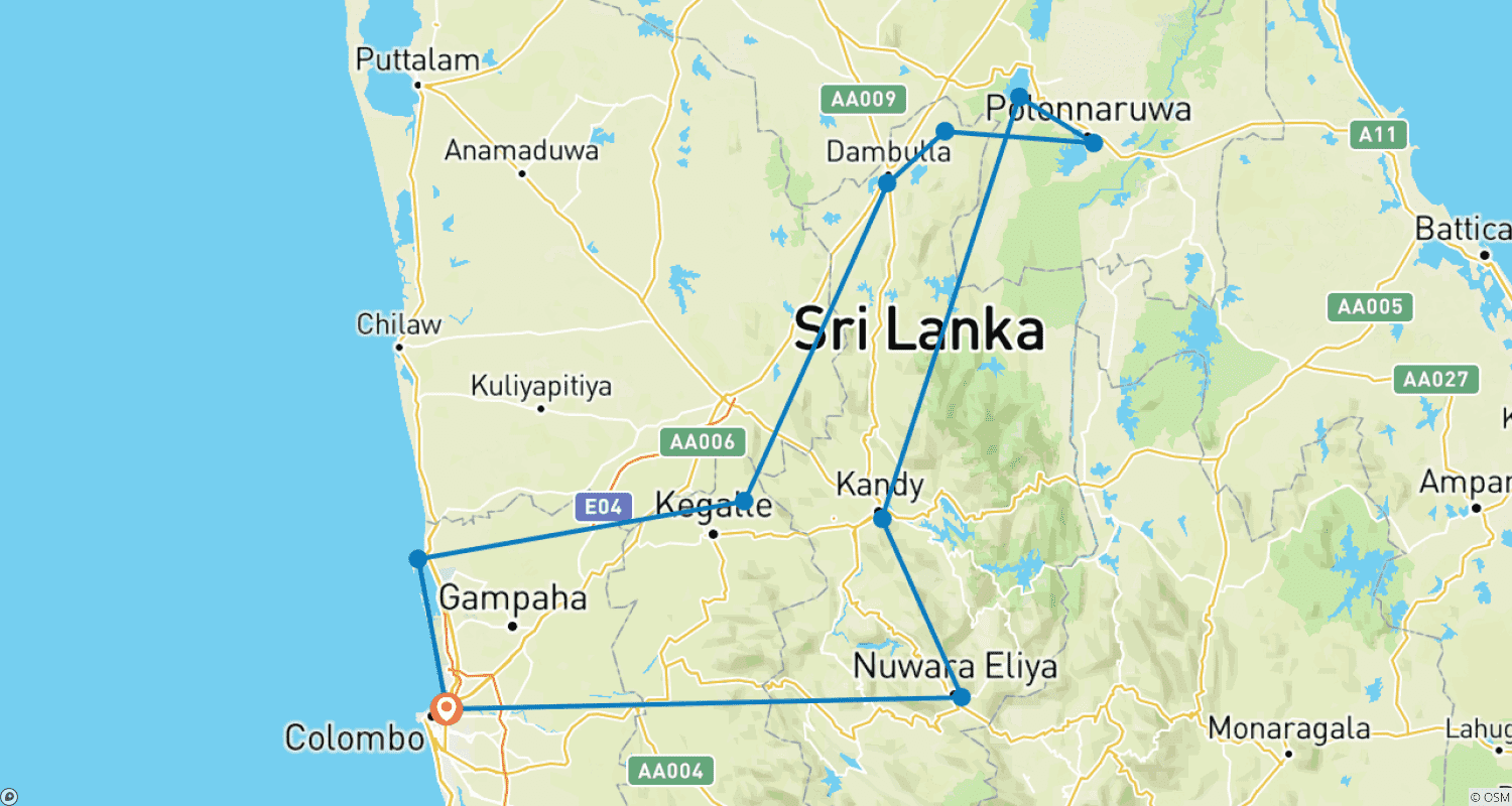 Mapa trasy: Sri Lanka w 8 Dni