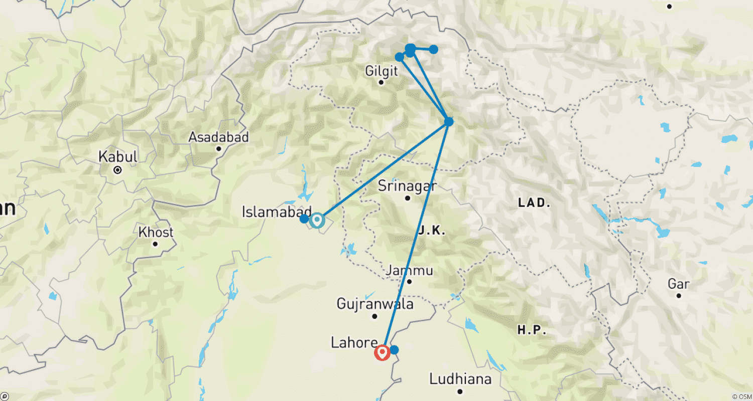 Mapa trasy: Ekspedycja do Pakistanu
