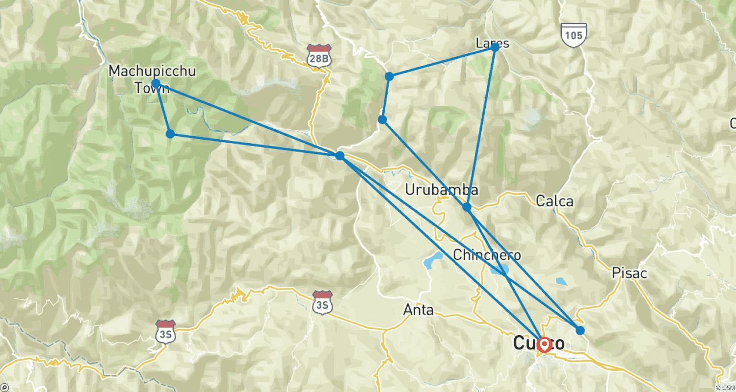 Mapa trasy: Lares Trek do Machu Picchu