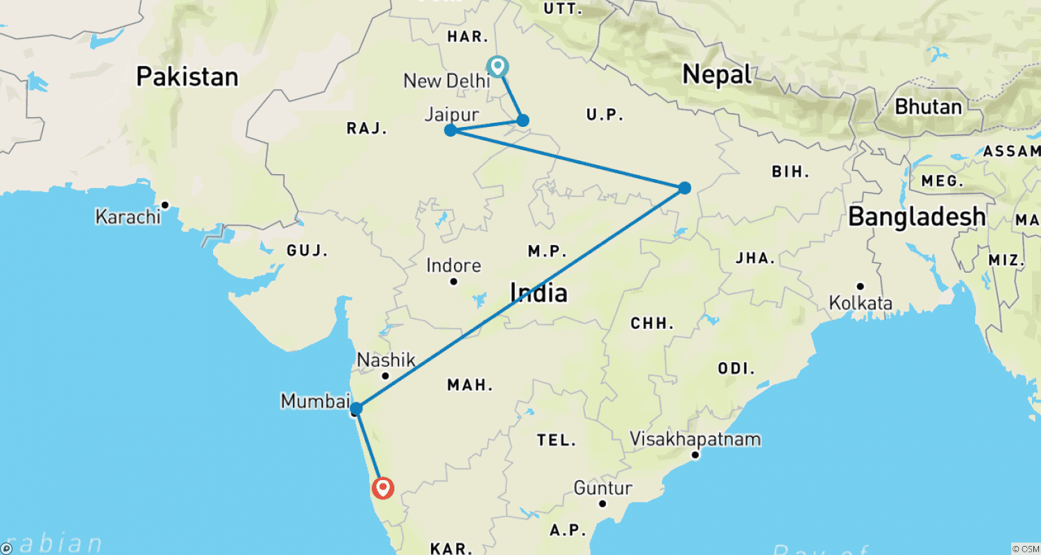 Mapa trasy: Mystic India
