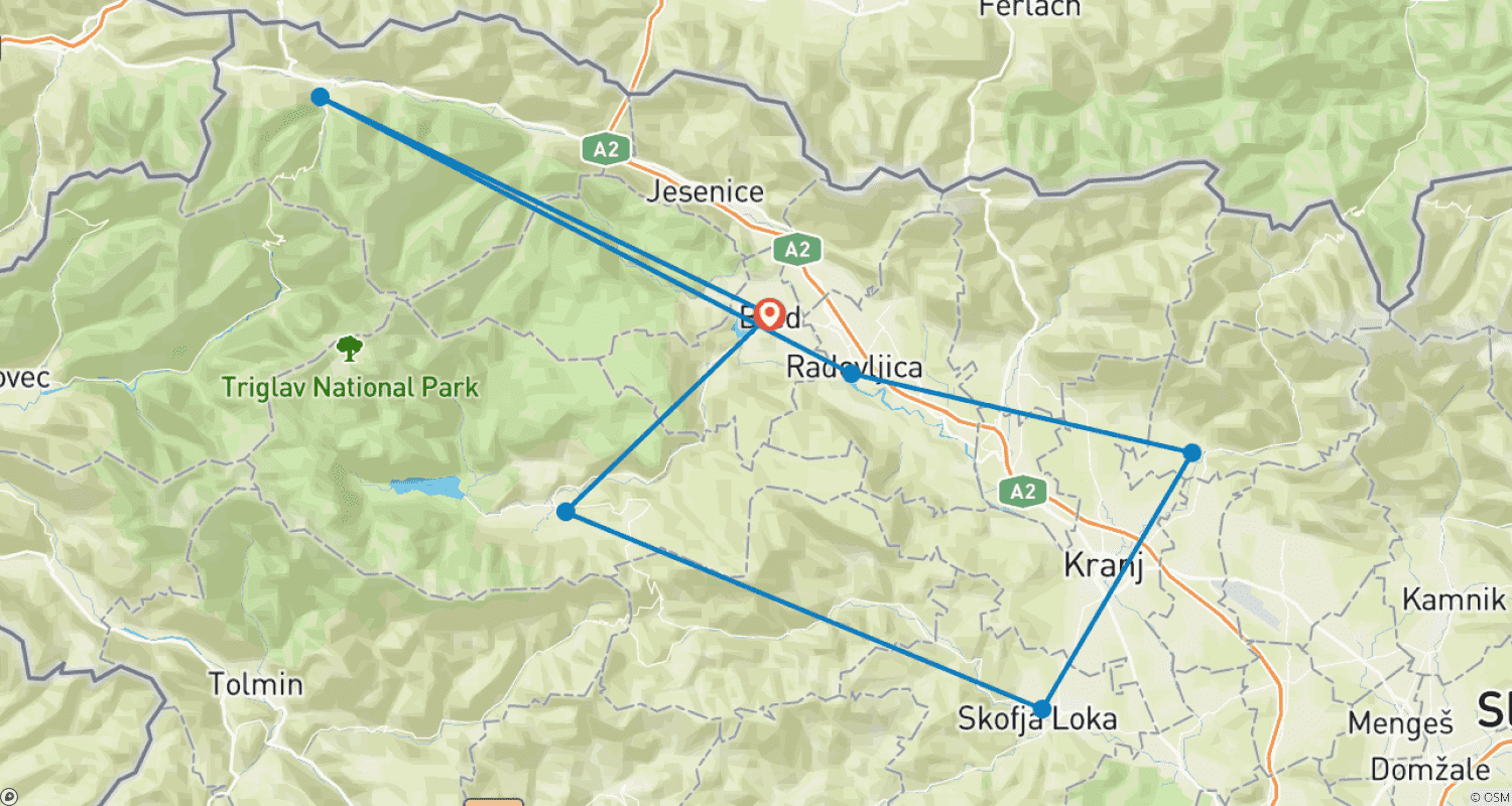 Mapa do percurso de Pérolas da Eslovénia