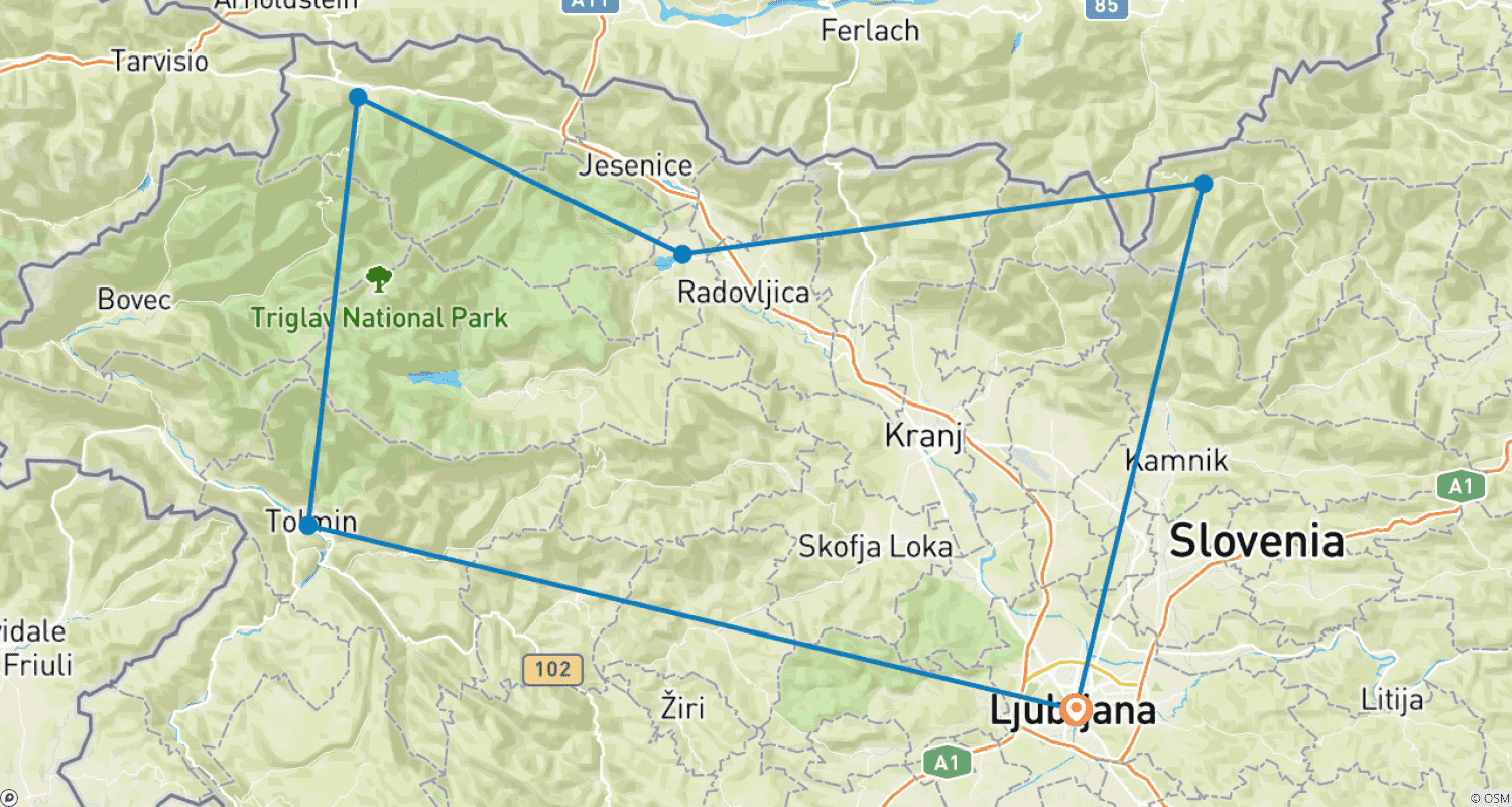 Mapa do percurso de Pedalada dos Campeões da Eslovênia