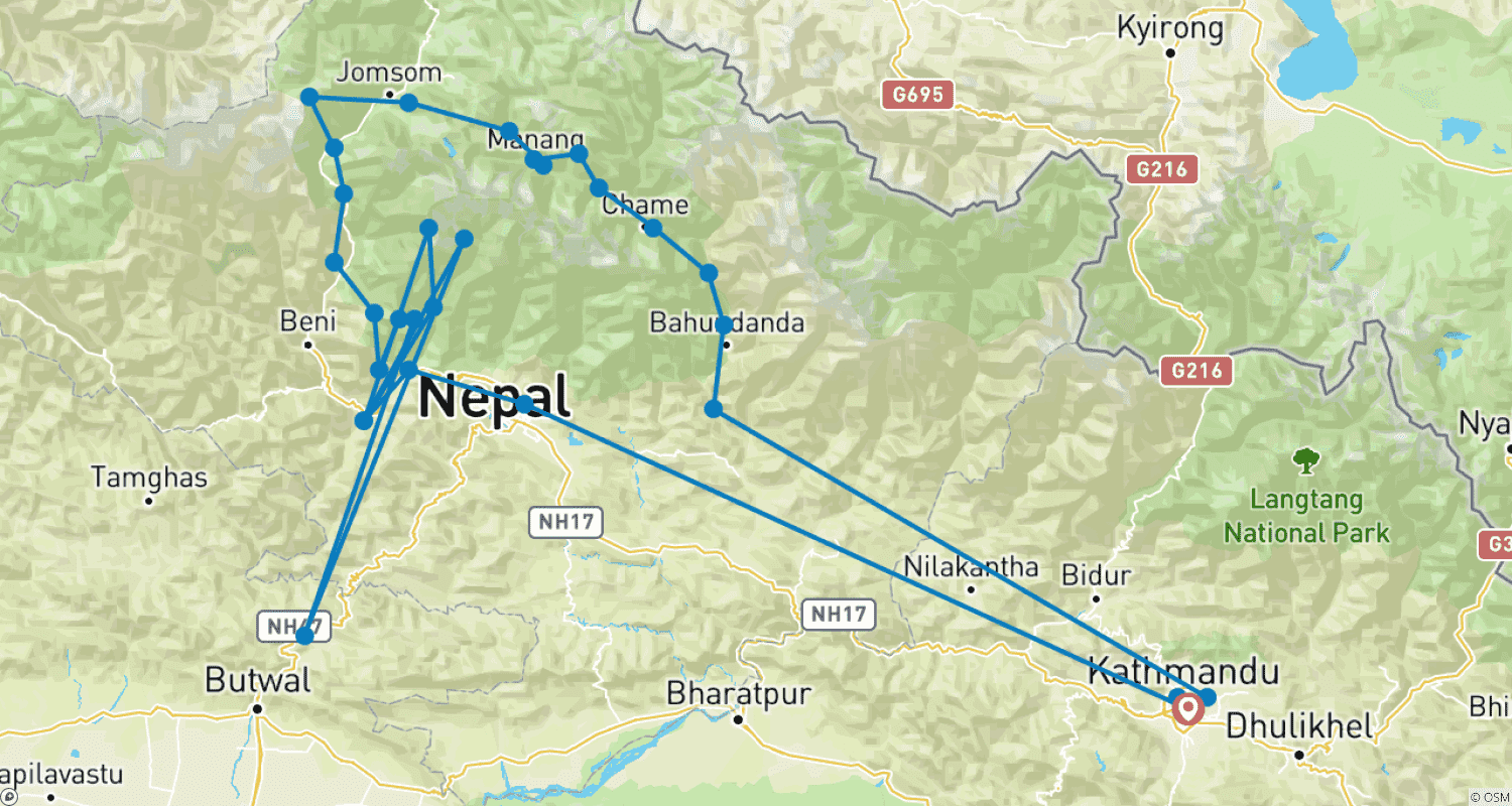 Mapa trasy: Trekking po Annapurna Circuit i do Bazy pod Annapurną