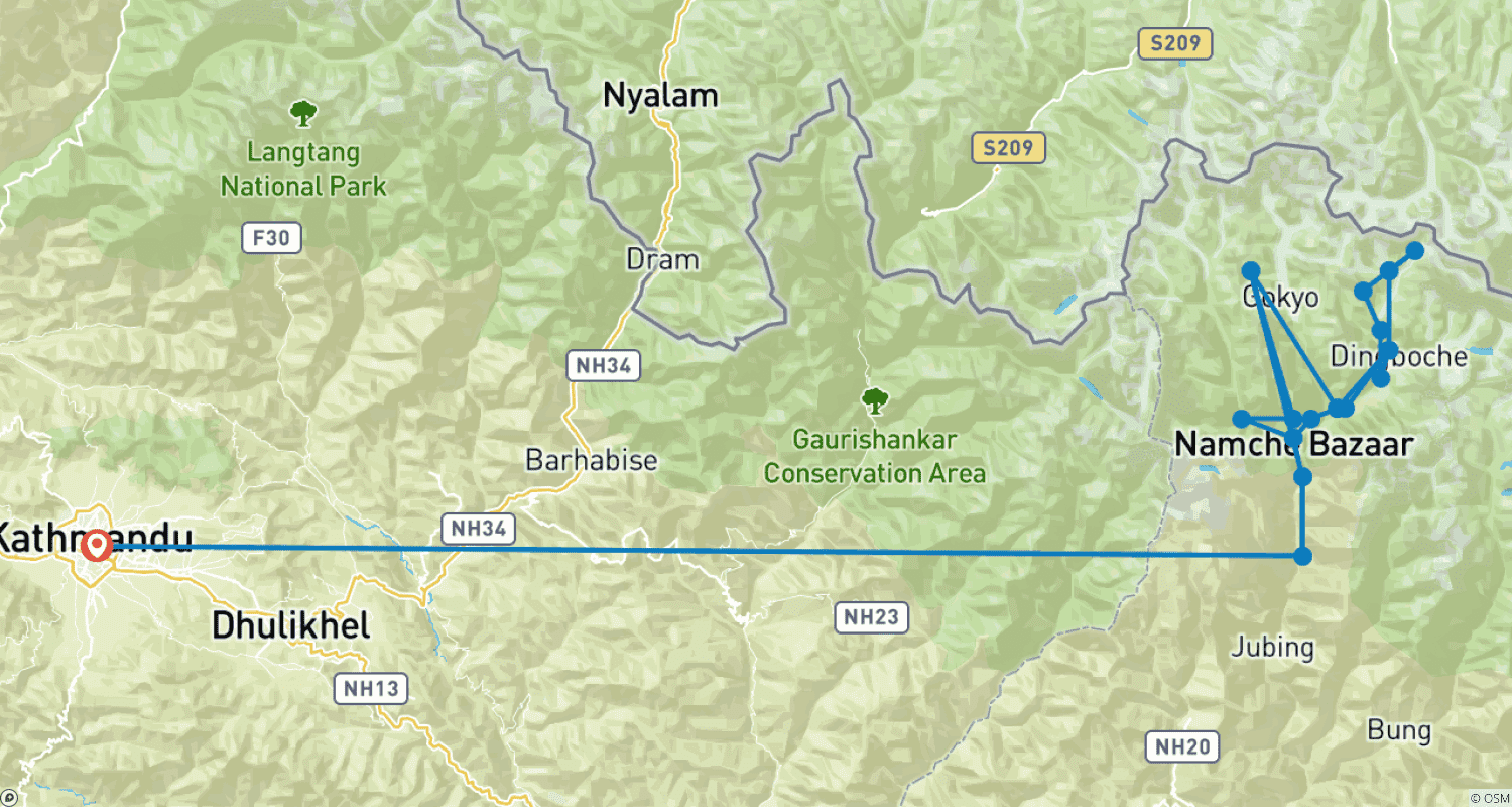 Mapa trasy: Budget Everest Base Camp Trek