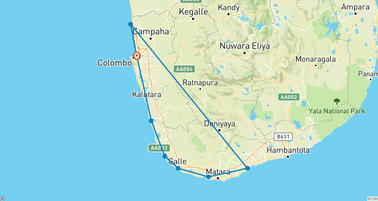 Mapa trasy: Sri Lanka Plan podróży 9 dni
