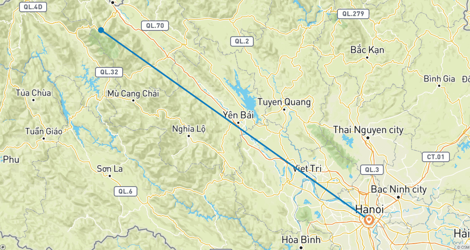 Mapa do percurso de Sapa Adventure trekking 2 days 1 night