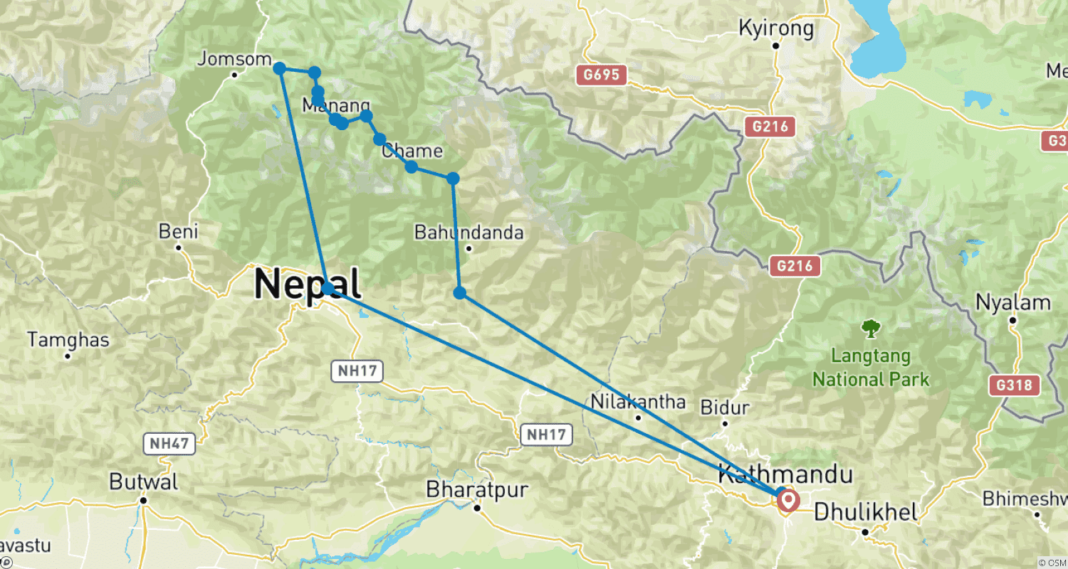 Mapa trasy: Krótki Trek Dookoła Annapurny