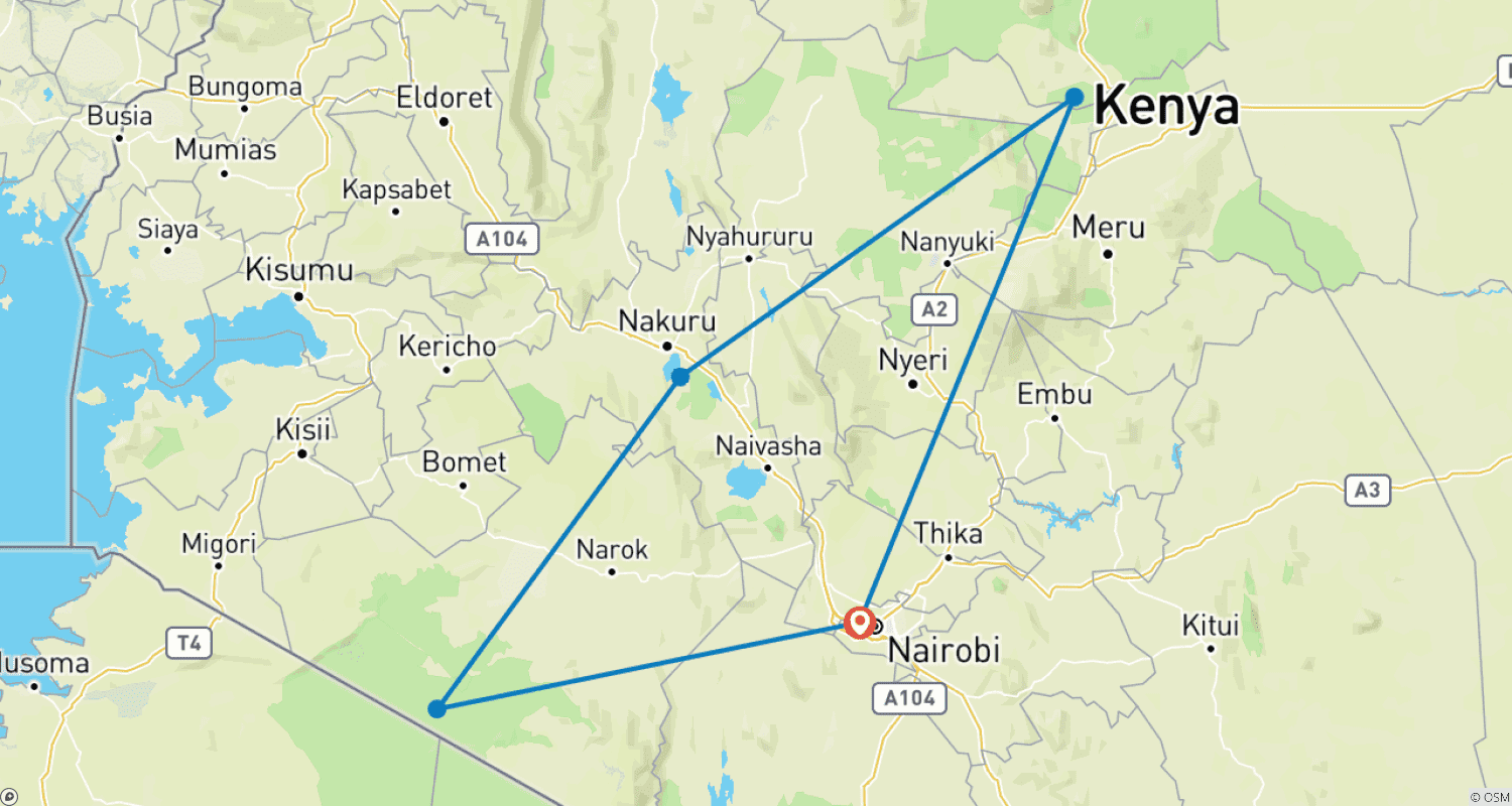 Mapa trasy: 07 Dni Safari w Lodżach w Kenii: Masai Mara - Nakuru - Samburu
