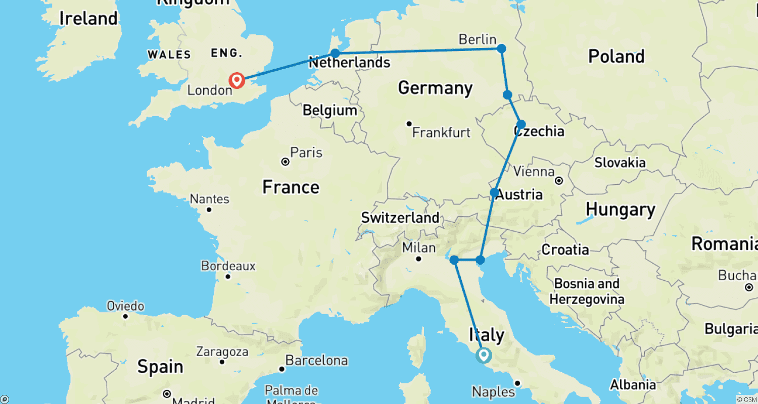 Mapa trasy: Wyprawa z Rzymu do Londynu (Standard, Zima (do marca 2027), Klasyczna)
