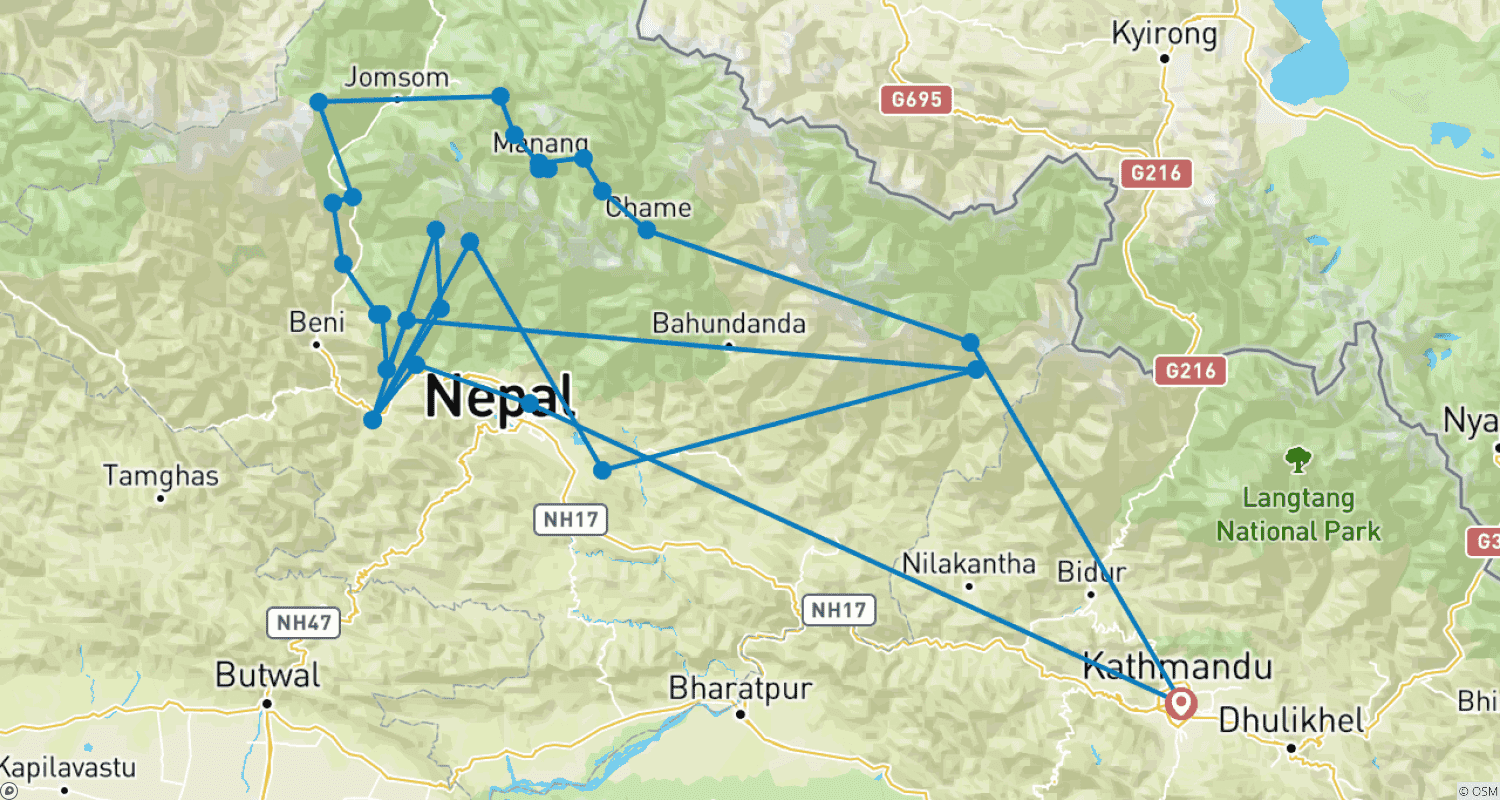خريطة مسار Annapurna Circuit And Base Camp Trek