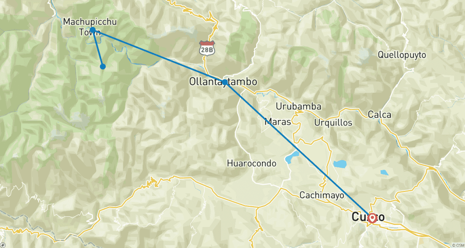 Mapa do percurso de 3 days - Traditional Cusco & Machu Picchu