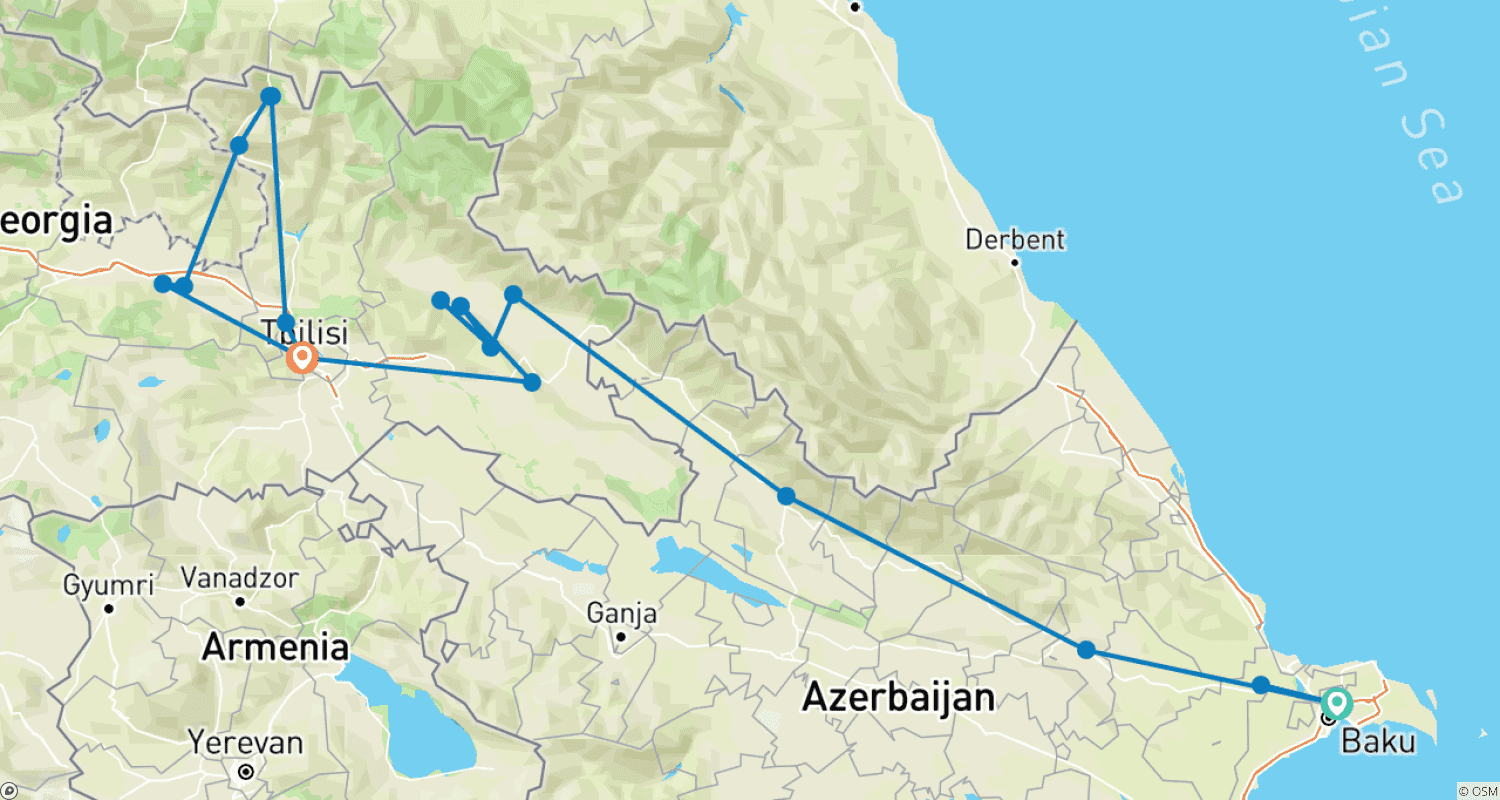 Mapa do percurso de Azerbaijan and Georgia Small Group Tour