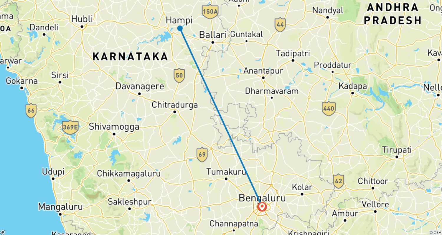 Mapa do percurso de Escapada de Luxo em Hampi