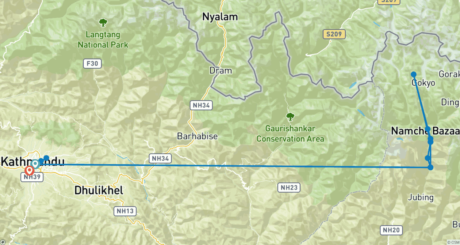 Mapa do percurso de Trekking Curto com Vista para o Everest - 8 Dias no Nepal