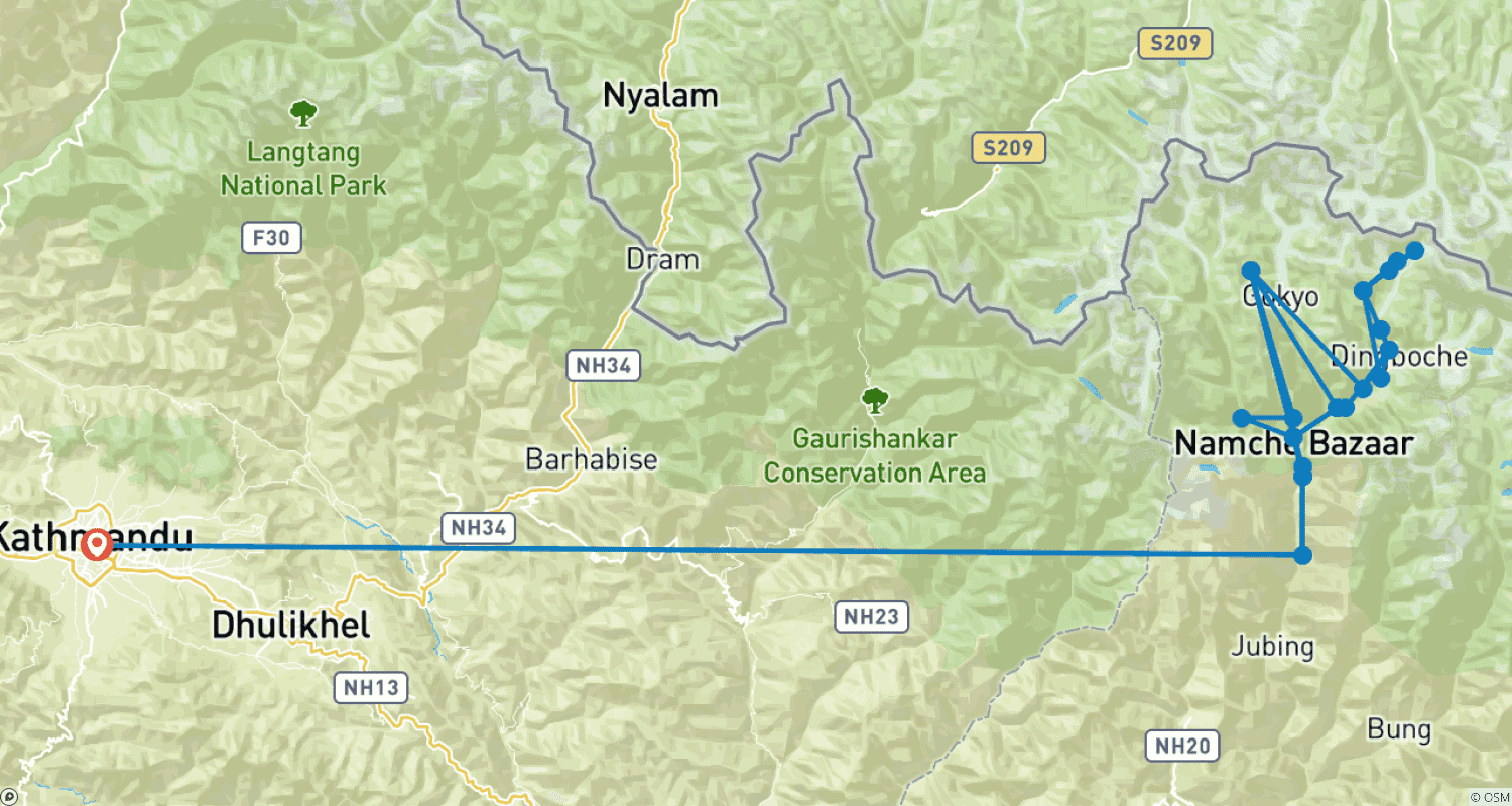Mapa do percurso de Caminhada Curta ao Acampamento Base do Everest