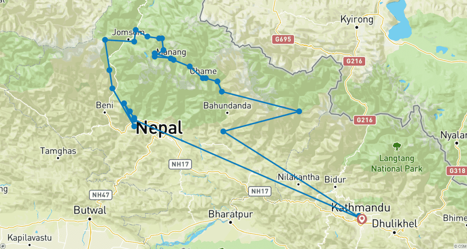 Annapurna Circuit And Tilicho Lake Trekのルートマップ