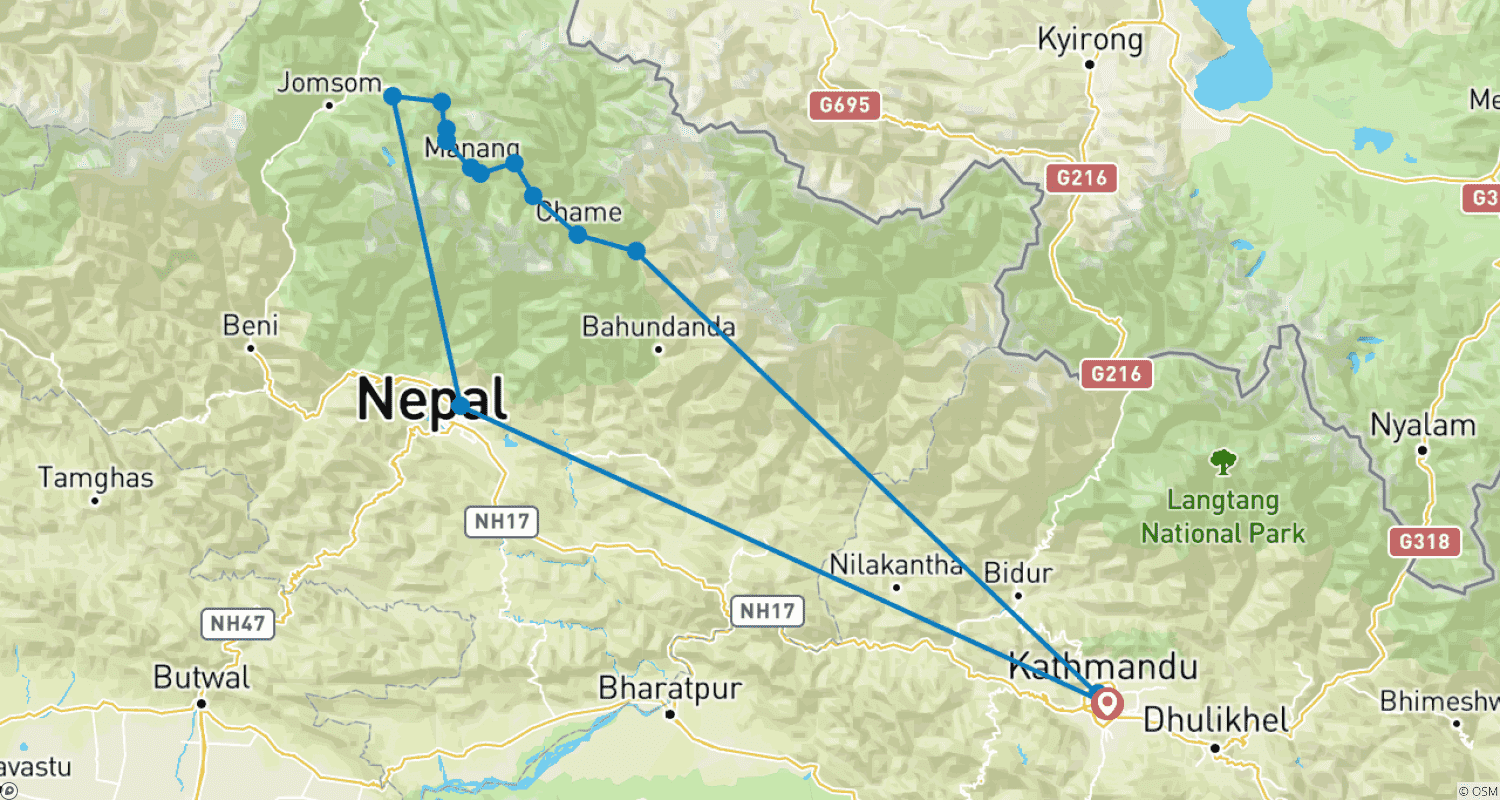 Mapa trasy: Unique Annapurna Circuit Trek