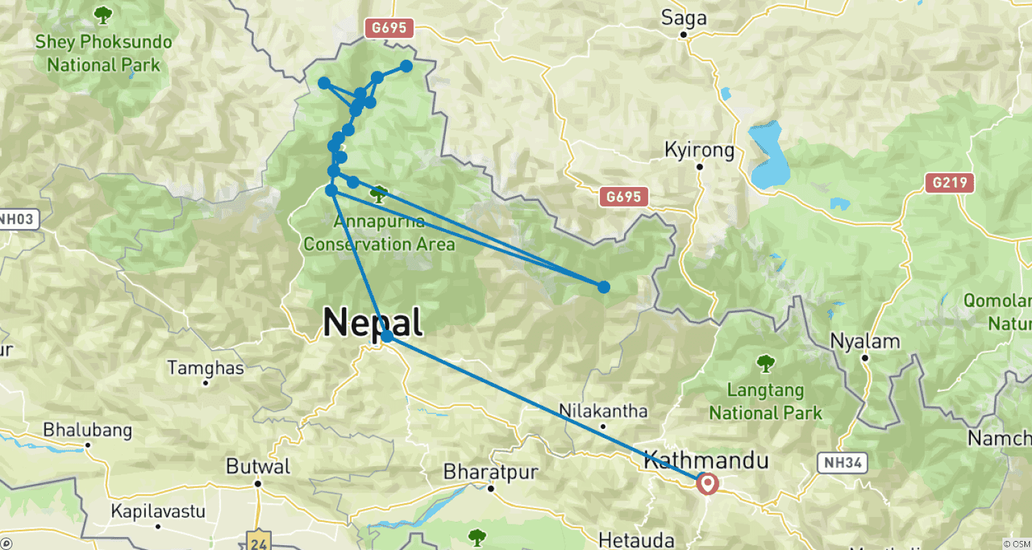 Mapa trasy: Trekking w Upper Mustang