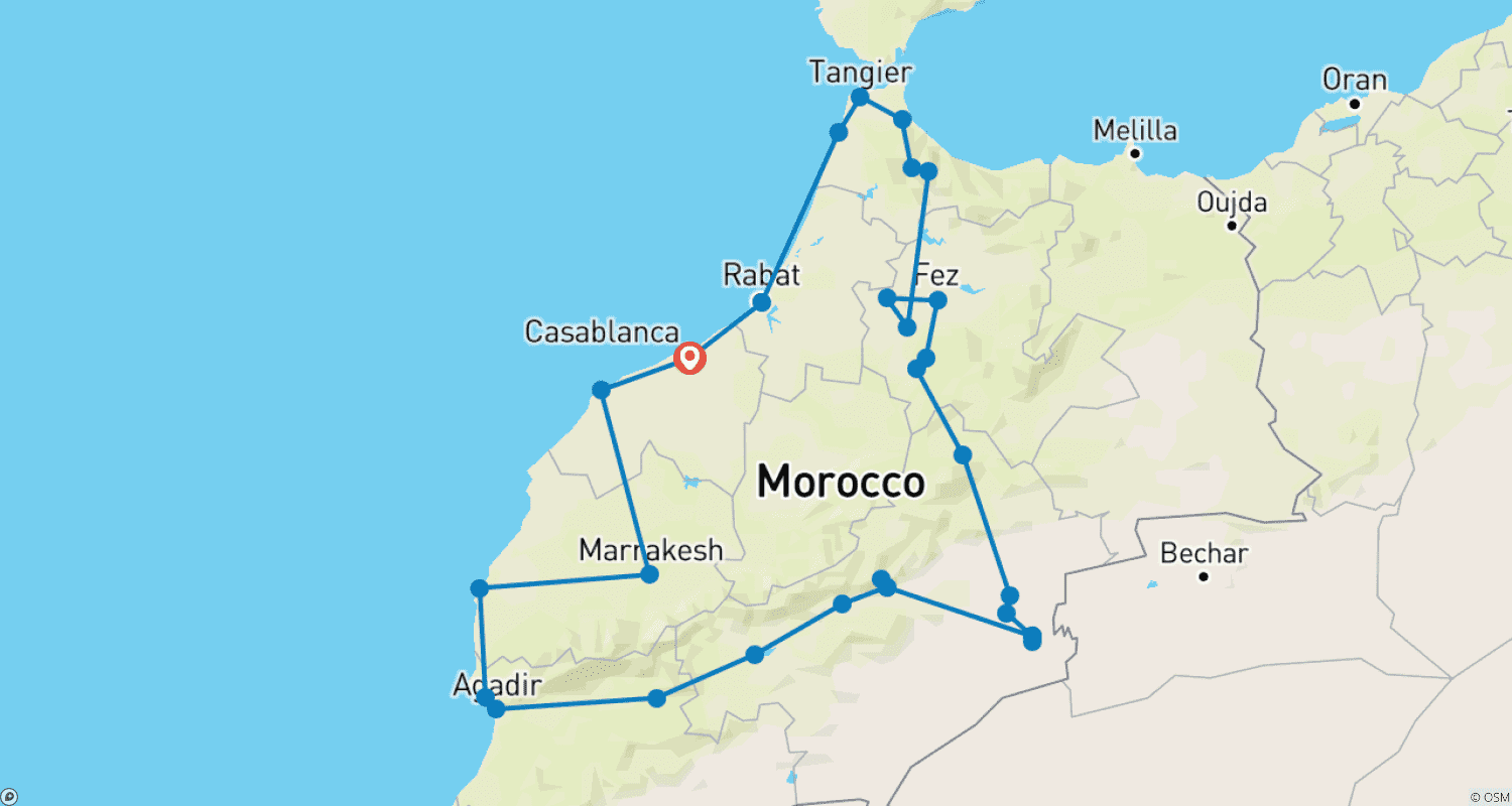 خريطة مسار 30 Day Morocco Tour From Casablanca