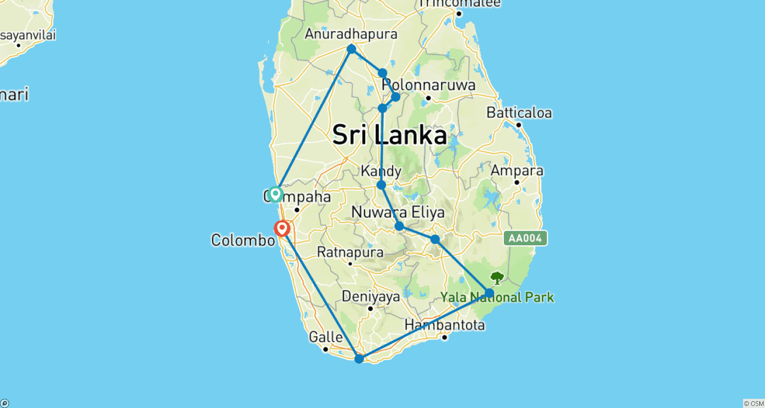 Mapa trasy: Klasyczna Sri Lanka – odkryj ją