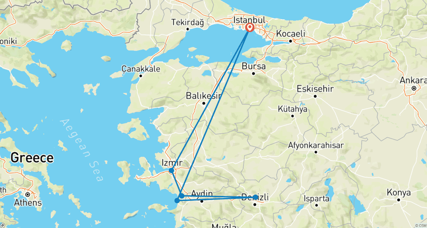 Mapa trasy: 7 Dni Stambuł, Efez i Pamukkale (Wliczone opłaty za wstęp do muzeów)