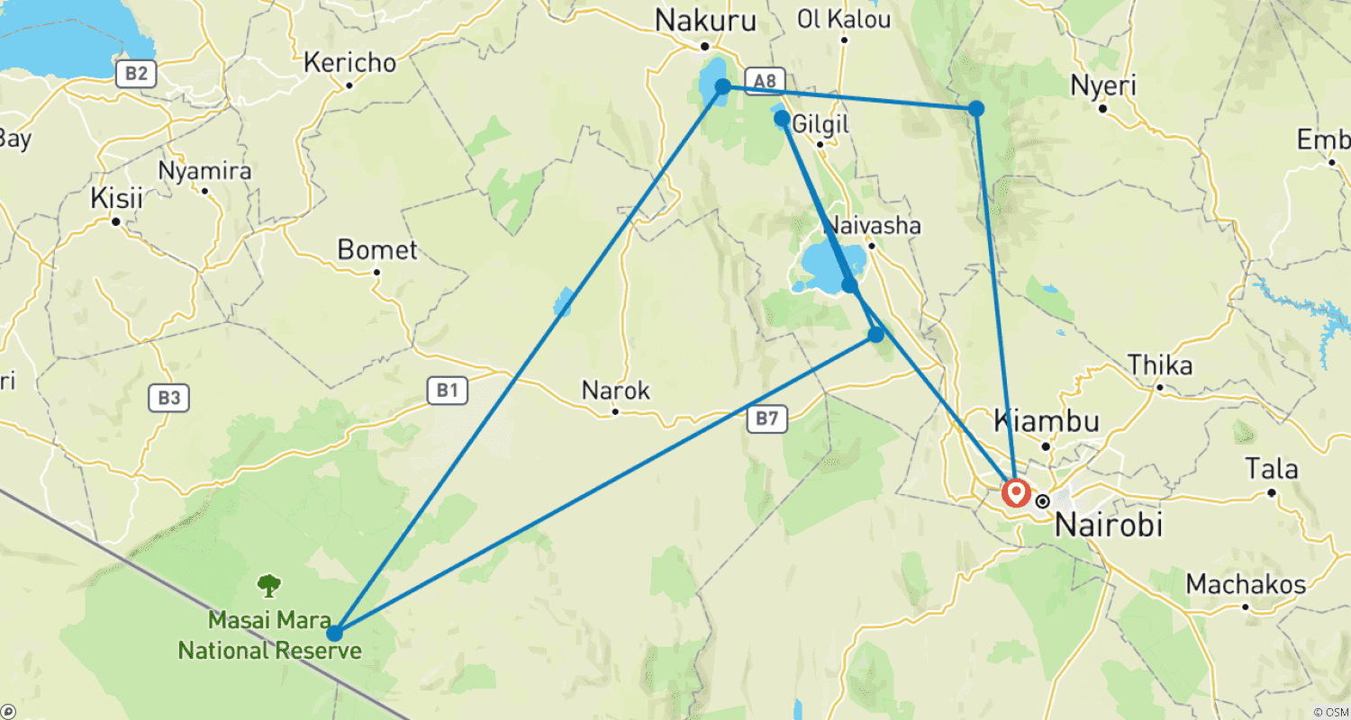 Mapa do percurso de Aventura Abençoada Clássica no Quênia
