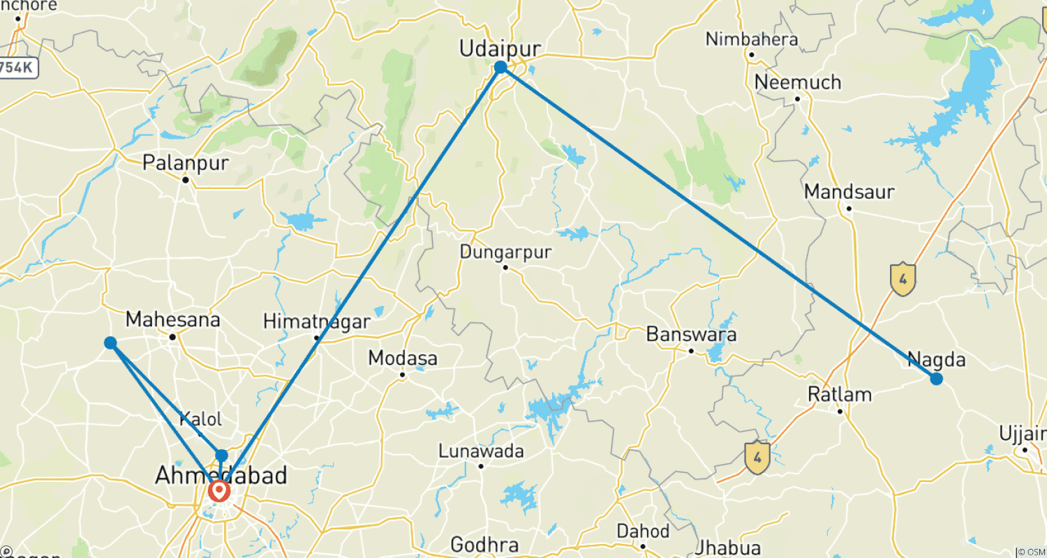 Mapa trasy: Ahmedabad & Udaipur (5 Days Tours)