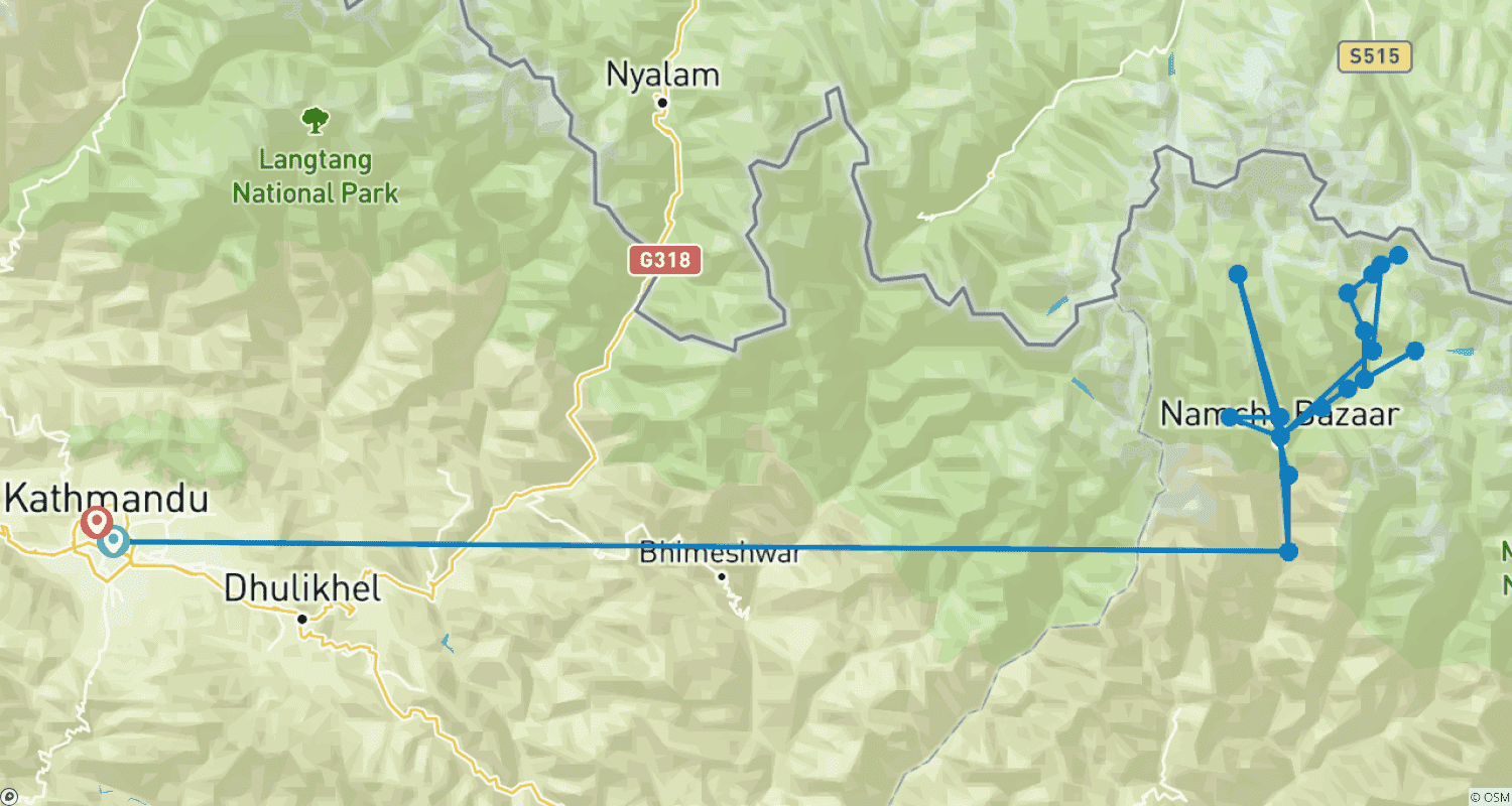 Mapa do percurso de Everest Base Camp Trekking 14 Days