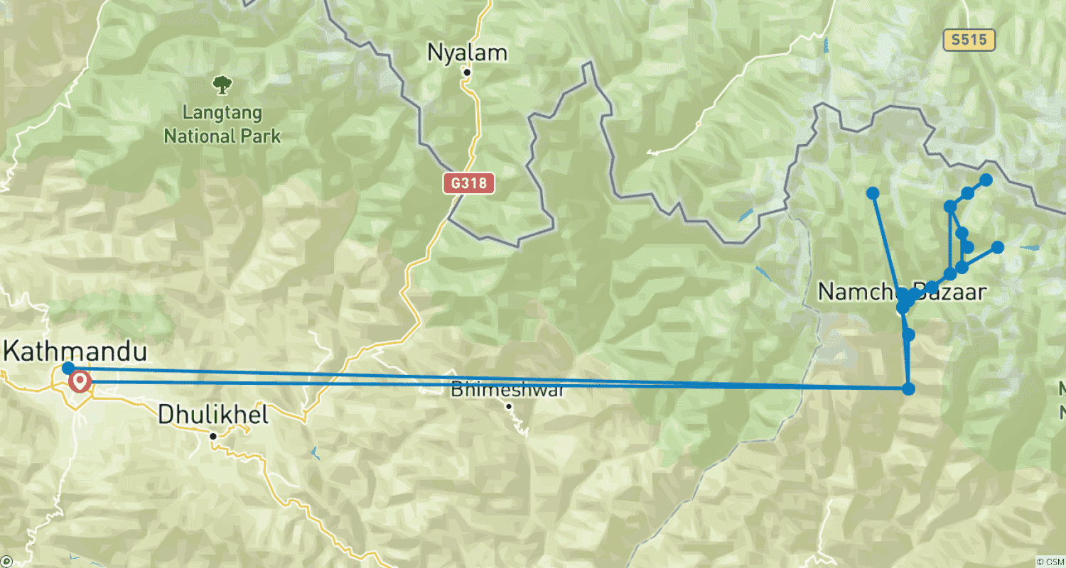 Mapa trasy: Trekking do Bazy pod Mount Everestem 14 dni