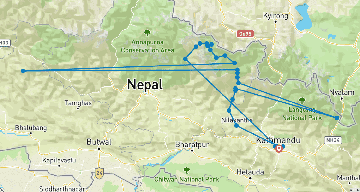 خريطة مسار 16 Days Manaslu Circuit Trekking