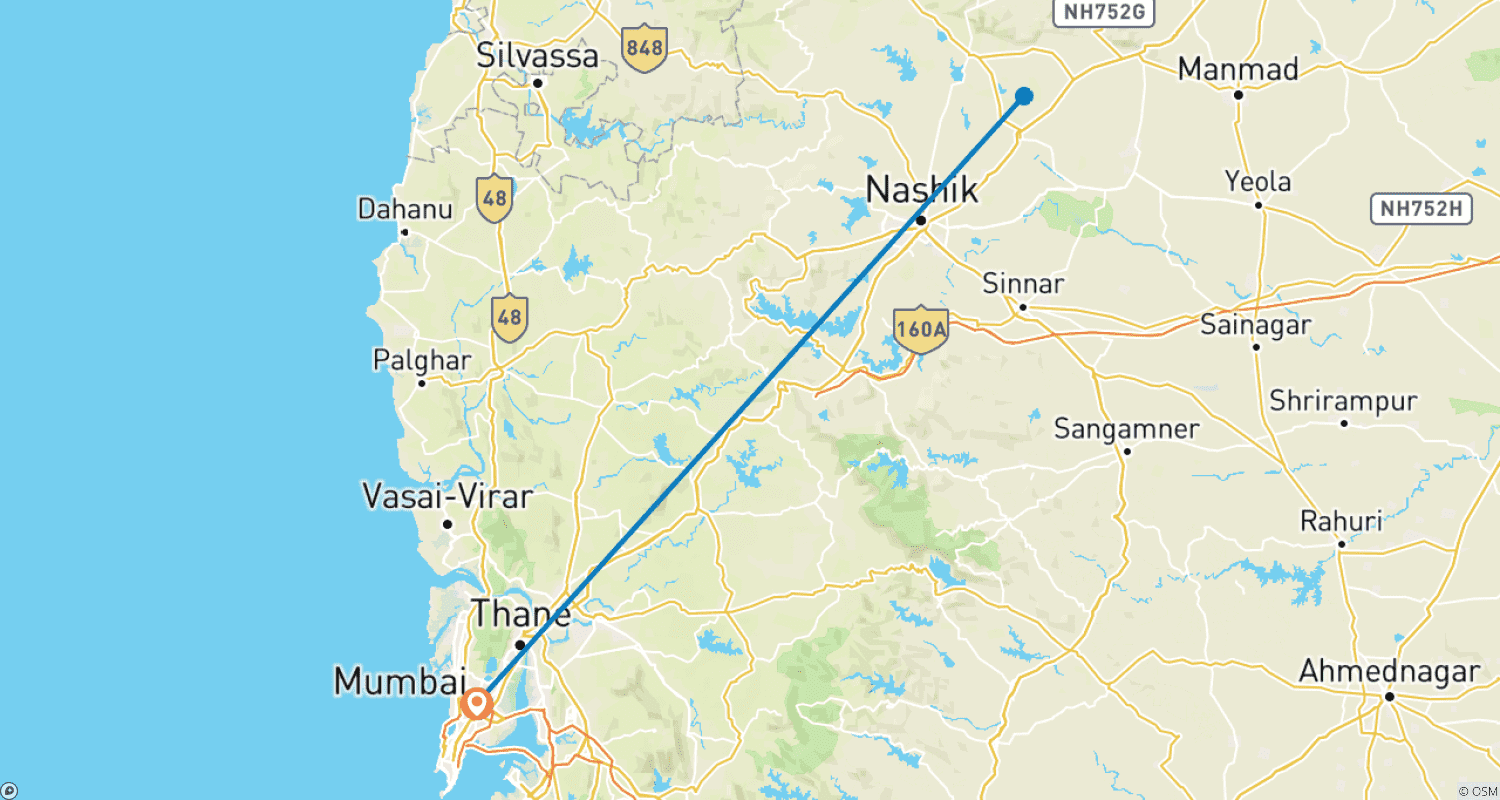 خريطة مسار معابد وكروم عنب: جولة خاصة إلى Nashik من مومباي